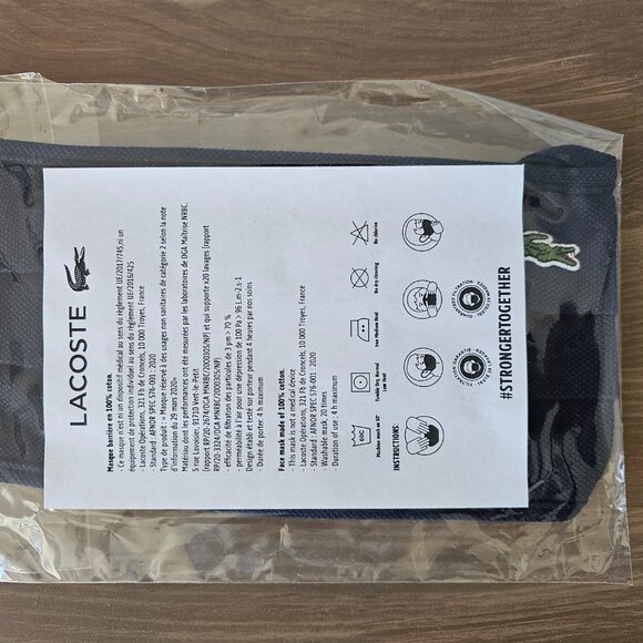 NIP LACOSTE Navy Blue Pique Cotton Ear Loop Face Mask Unisex One Size OS - Picture 2 of 5